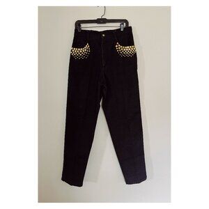 VTG Monique Jeans Sz 30"x30" High Rise Black and Gold Studded Bedazzled Jeans